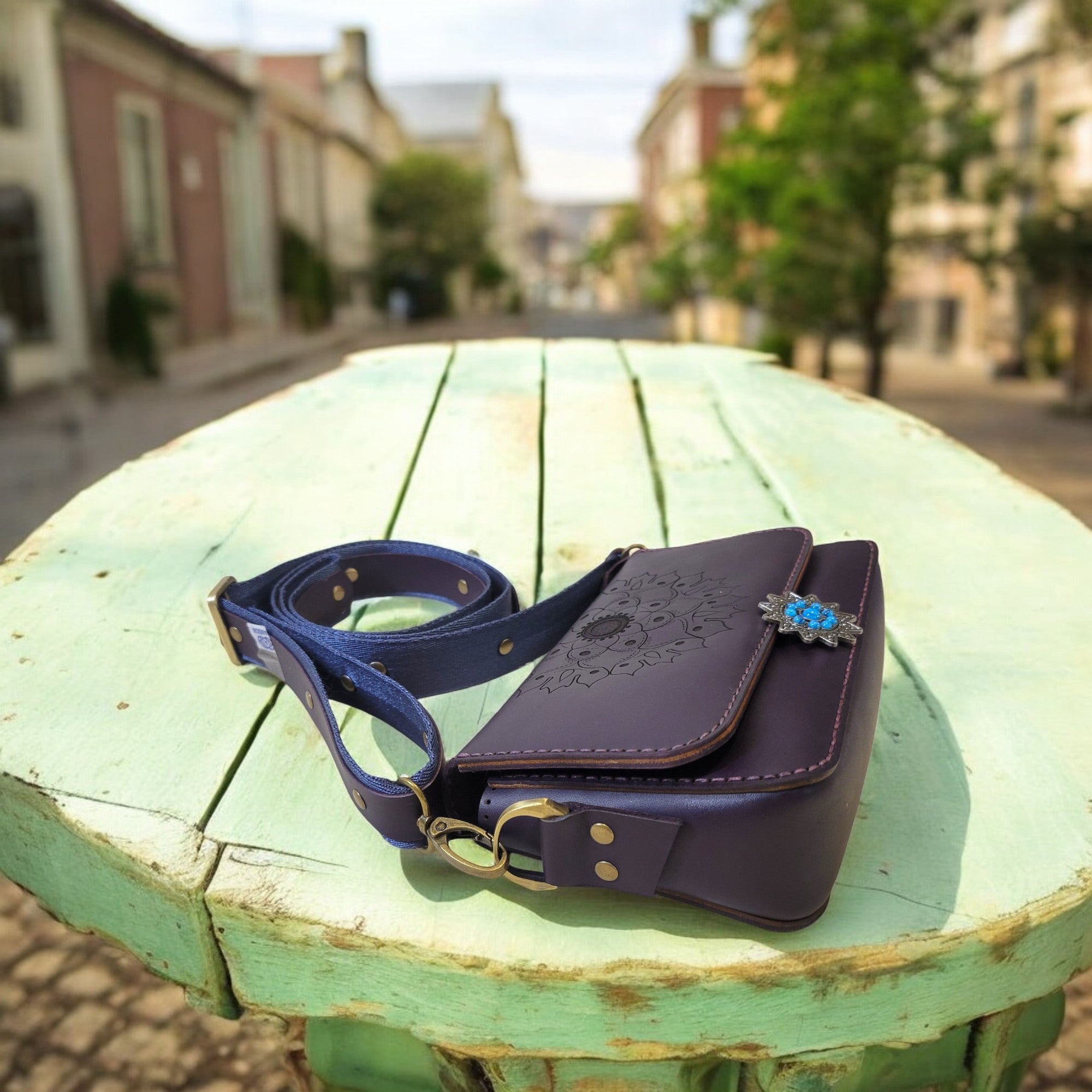 “Bloom Collection violet handmade bag crafted in Montréal.”