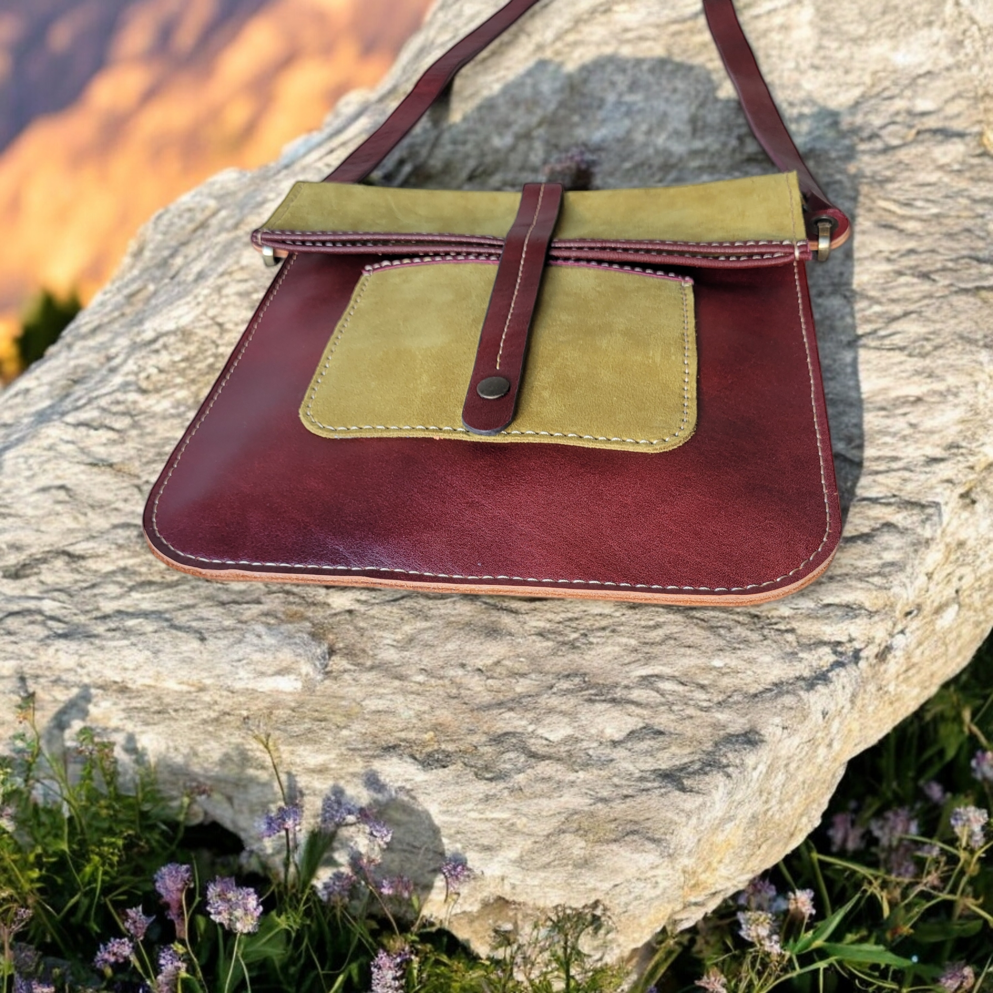 HagorArts Elysia Collection leather crossbody bag handcrafted in Montréal