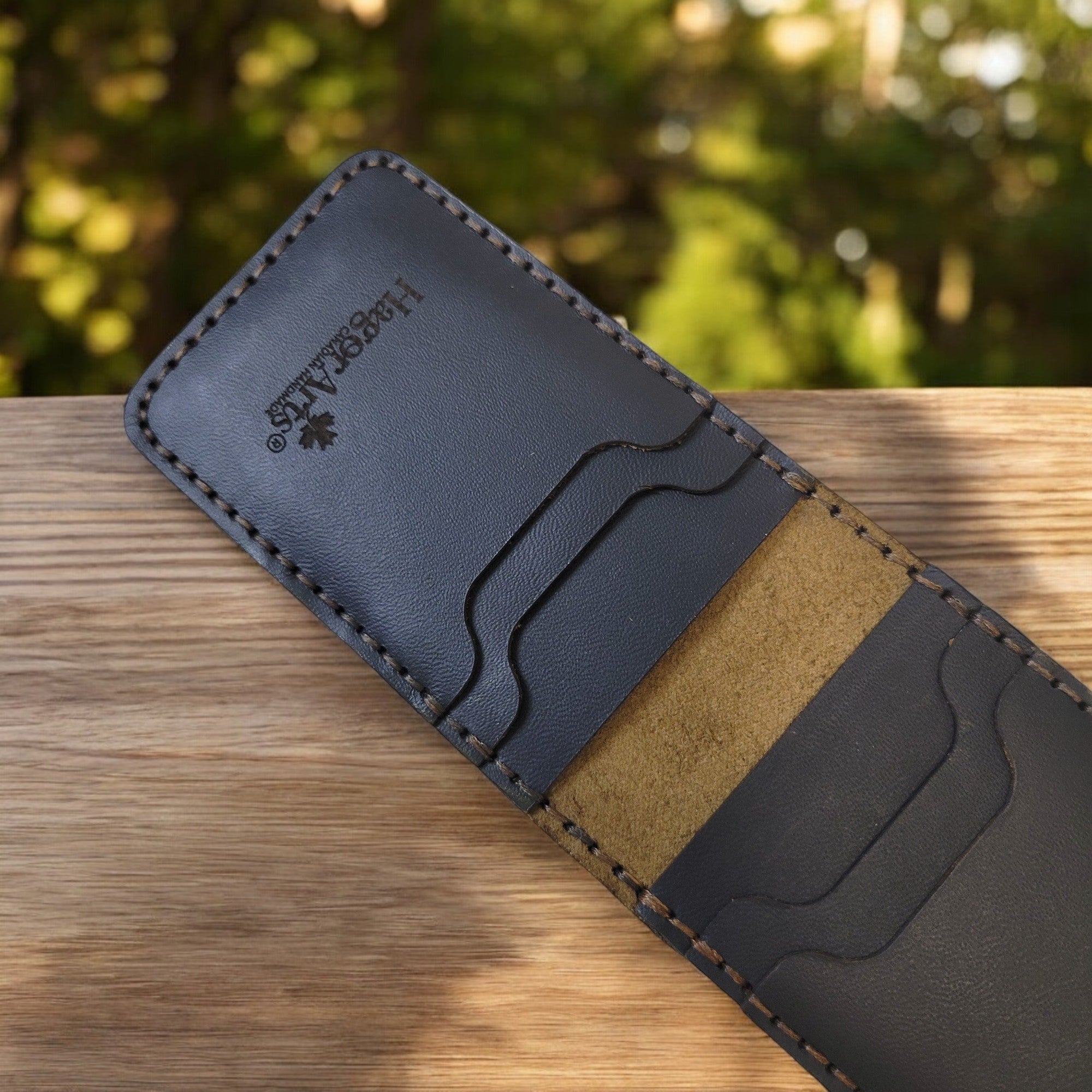 HagorArts Slimette Collection leather cardholder, handcrafted with 6 card slots and 2 inner pockets for minimalist carry.