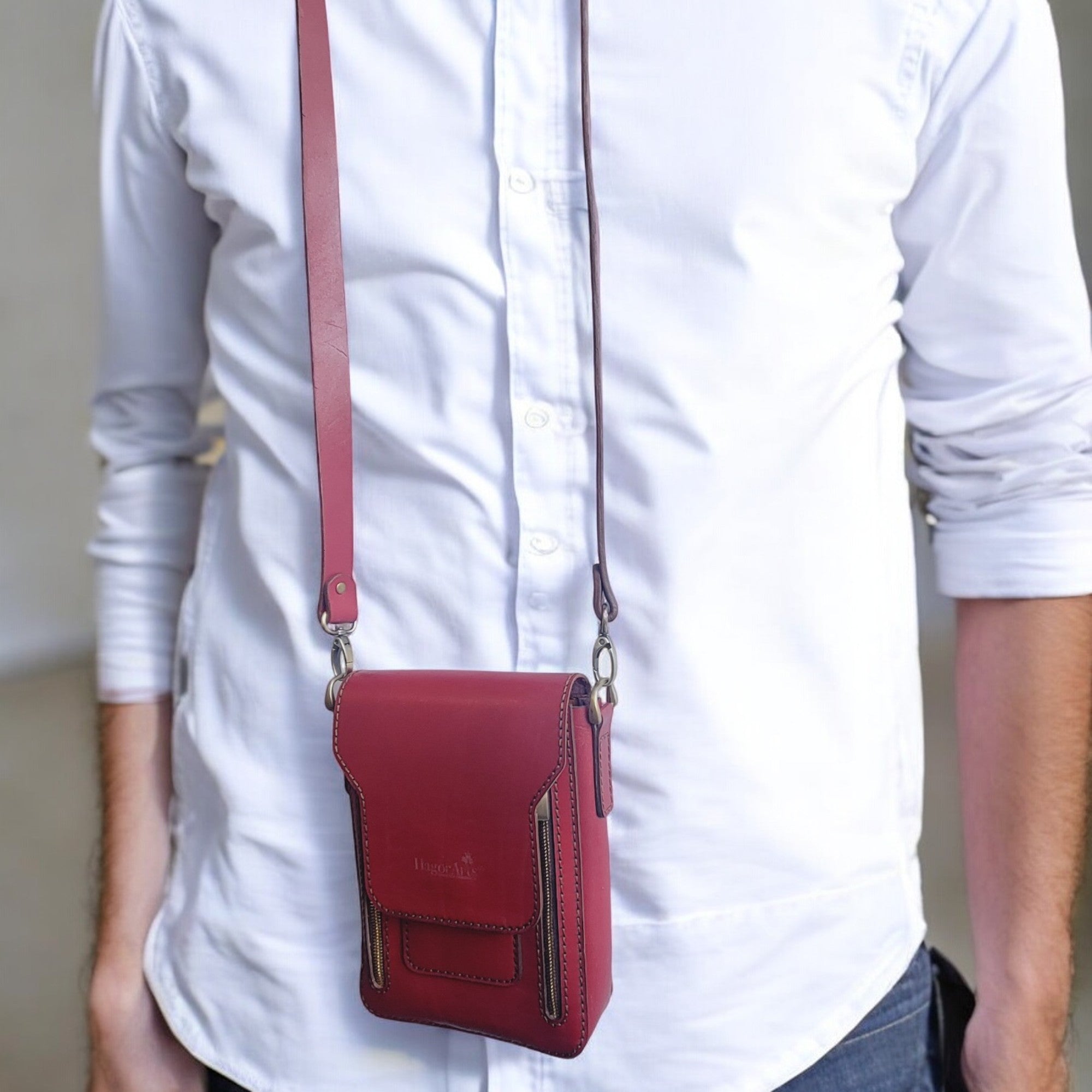 Premium handcrafted leather crossbody bag with an adjustable strap and elegant design – Canadian handmade by HagorArts