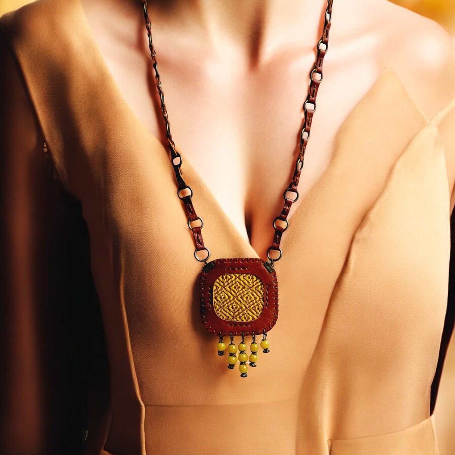 Full-grain, hand-selected leather in honey/cognac; smooth, durable surface that gains character with time.