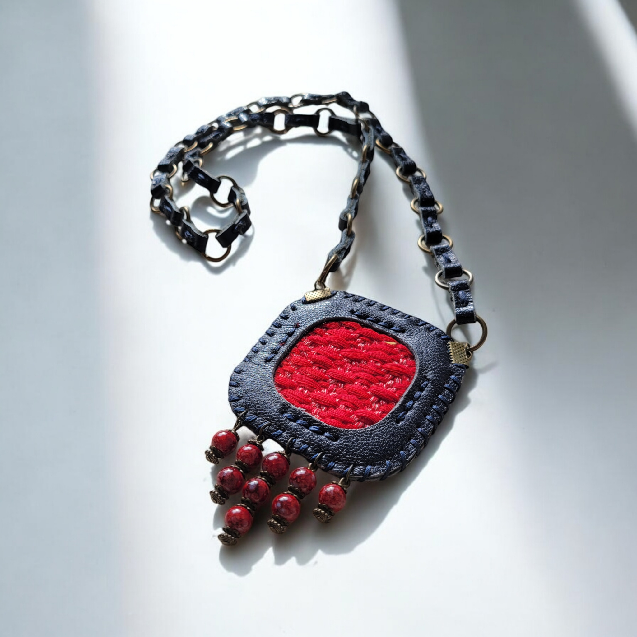 Leather & Textile Necklace Velora C2