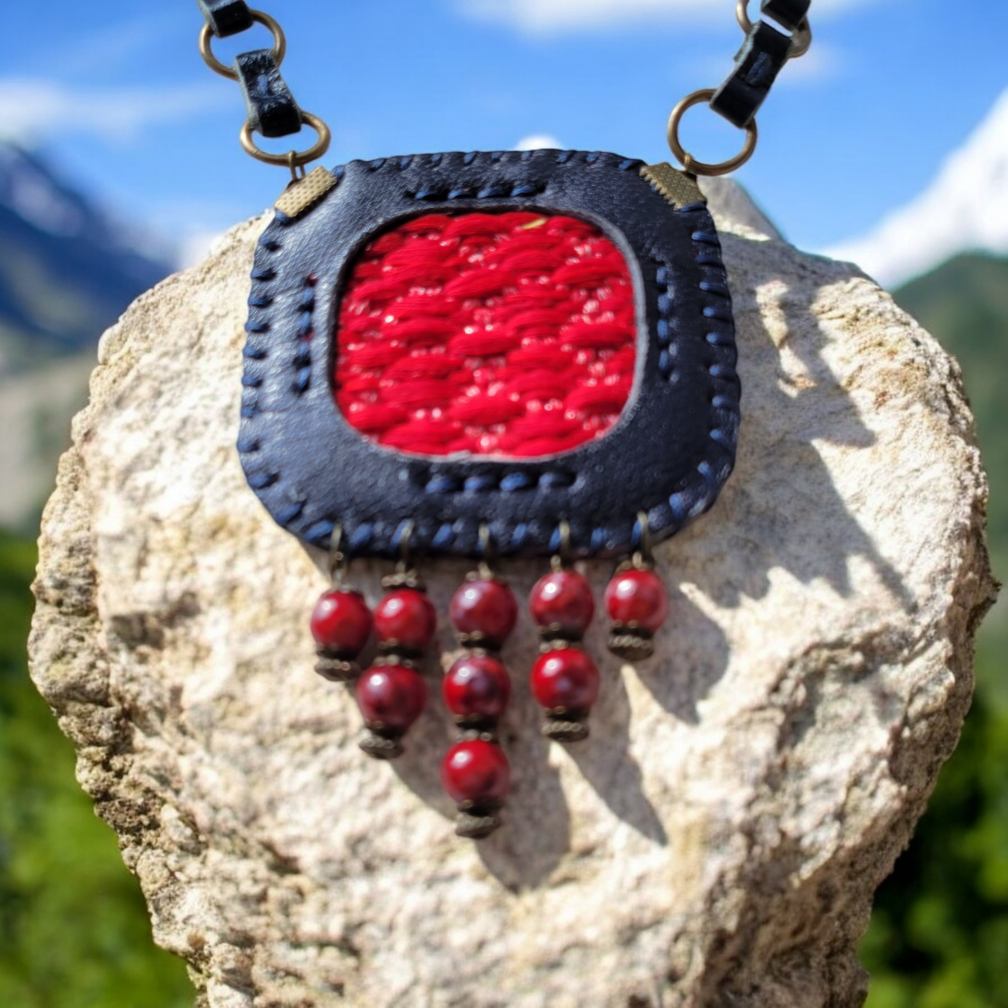 Leather & Textile Necklace Velora C2