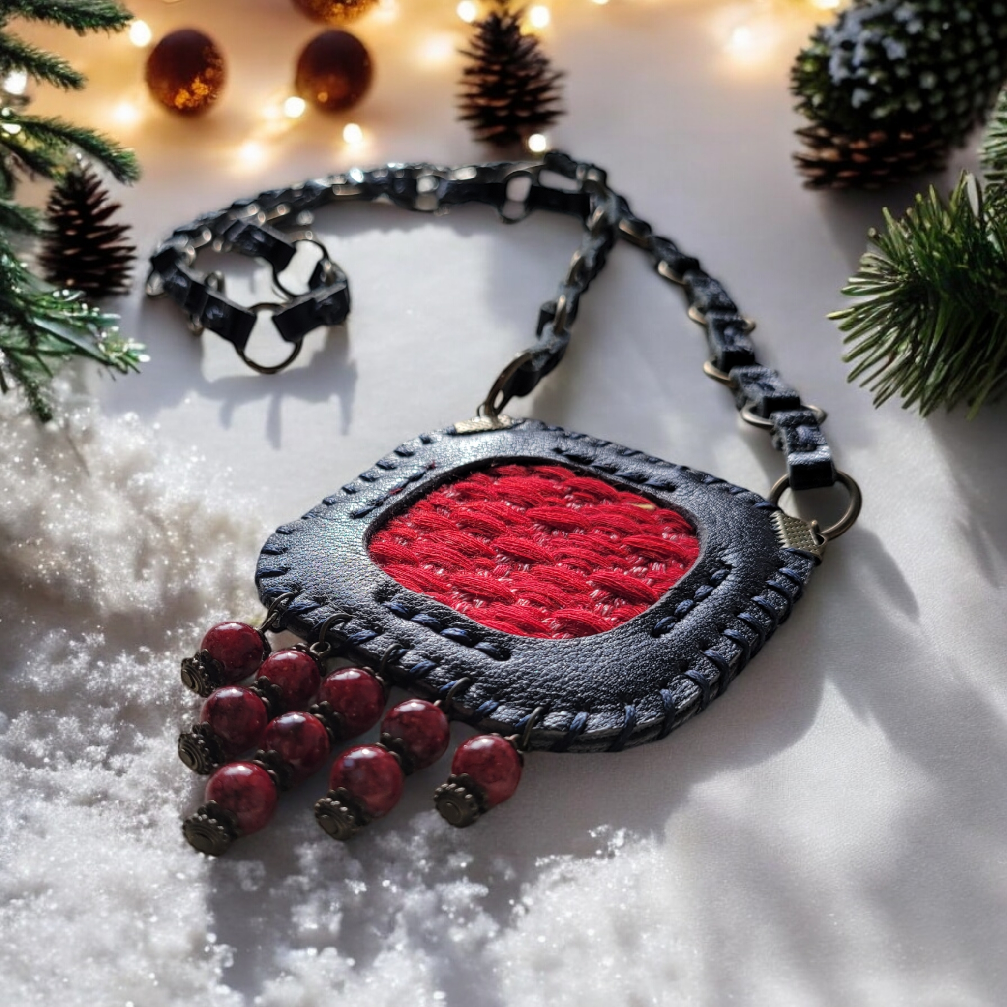 Leather & Textile Necklace Velora C2