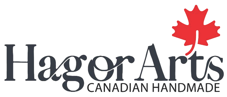 Hagar Arts logo with a red maple leaf on a white background