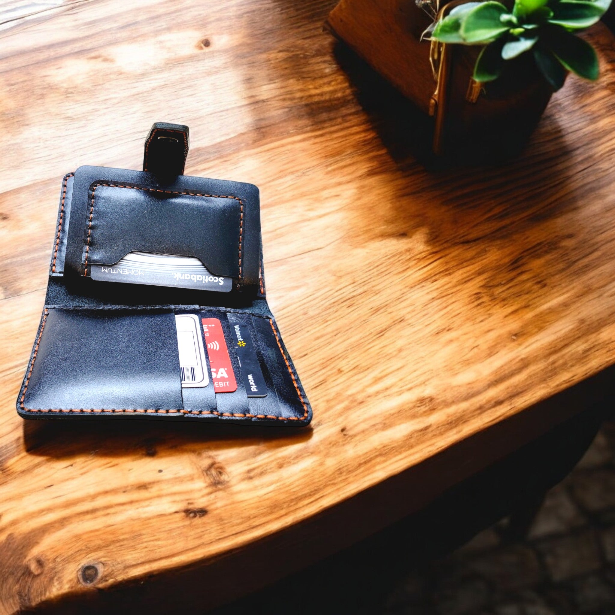 Luxury minimalist leather cardholder with RFID-blocking design.